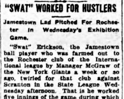 "Swat" Worked For Hustlers. <em>Jamestown Evening Journal</em>, April 29, 1915. "Swat" Worked For Hustlers. April 29, 1915.