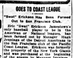 Goes To Coast League. <em>Jamestown Evening Journal</em>, July 18, 1916. Goes To Coast League. July 18, 1916.