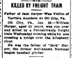 Killed By Freight Train. <em>Jamestown Evening Journal</em>, January 26, 1911. Killed By Freight Train. January 26, 1911.