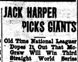 Jack Harper Picks Giants. <em>Jamestown Evening Journal</em>, October 3, 1923. Jack Harper Picks Giants. October 3, 1923.