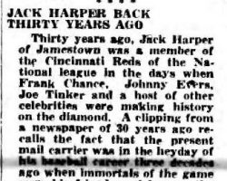 Jack Harper Back Thirty Years Ago. <em>Jamestown Evening Journal</em>, April 26, 1933. Jack Harper Back Thirty Years Ago. April 26, 1933.