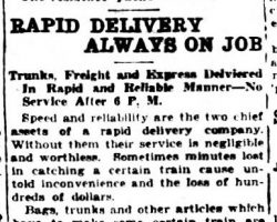 Rapid Delivery Always On Job. <em>Jamestown Evening Journal</em>, April 29, 1924. Rapid Delivery Always On Job. April 29, 1924.