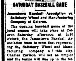 Saturday Baseball Game. <em>Jamestown Evening Journal</em>, May 6, 1909. Saturday Baseball Game. May 6, 1909.