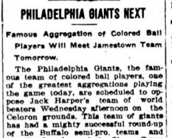 Philadelphia Giants Next. <em>Jamestown Evening Journal</em>, June 13, 1911. Philadelphia Giants Next. June 13, 1911.