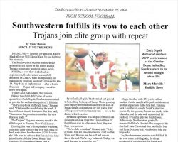 Southwestern fulfills its vow to each other. <em>Buffalo News</em>, November 29, 2009. Southwestern fulfills its vow to each other. November 29, 2009.