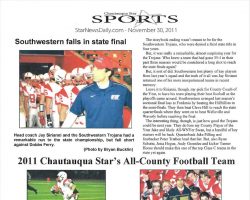 Southwestern falls in state final. <em>Chautauqua Star</em>, November 30, 2011. Southwestern falls in state final. November 30, 2011.