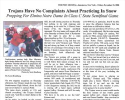 Trojans Have No Complaints About Practicing In Snow. <em>Post-Journal</em> (Jamestown), November 21, 2008. Trojans Have No Complaints About Practicing In Snow. November 21, 2008.