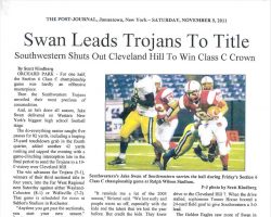 Swan Leads Trojans To Title. <em>Post-Journal</em> (Jamestown), November 5, 2011. Swan Leads Trojans To Title. November 5, 2011.