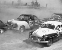 Jim Paschal driving Buesink's 1950 Ford #60 at a race in Macon, Georgia where he finished third, 1951. Jim Paschal driving Buesink's 1950 Ford #60 at a race in Macon, Georgia where he finished third, 1951.