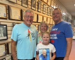 Left to right: Jim Ulrich, Sr.; wife, Linda; granddaughter, Emily; son, Jim Jr. visit the CSHOF on August 4, 2022. Jim Ulrich visits the CSHOF on August 4, 2022.