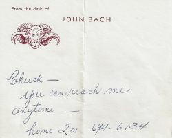 Recruiting letter from John Bach, Fordham University, later Penn State. Recruiting letter from John Bach, Fordham University.
