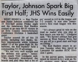 Taylor, Johnson Spark Big First Half; JHS Wins Easily. <em>Post-Journal</em> (Jamestown), January 11, 1992. Taylor, Johnson Spark Big First Half; JHS Wins Easily. January 11, 1992.