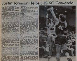 Justin Johnson Helps JHS KO Gowanda. <em>Post-Journal</em> (Jamestown), December 28, 1990. Justin Johnson Helps JHS KO Gowanda December 28, 1990.