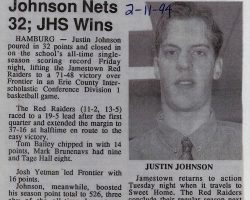 Johnson Nets 32; JHS Wins. <em>Post-Journal</em> (Jamestown), February 11, 1994. Johnson Nets 32; JHS Wins. February 11, 1994.