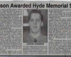 Johnson Awarded Hyde Memorial Scholarship. <em>Post-Journal</em> (Jamestown), June 24, 1994. Johnson Awarded Hyde Memorial Scholarship. June 24, 1994.