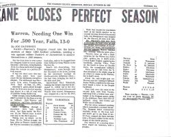 Kane Closes Perfect Season. <em>Warren County Observer</em>, October 29, 1962. Kane Closes Perfect Season. October 29, 1962.