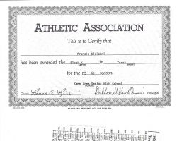 Kane Area Senior High track certificate, 1965. Kane Area Senior High track certificate, 1965.