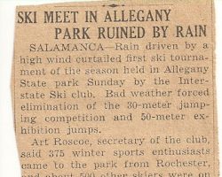 Ski Meet In Allegany Park Ruined By Rain. Newspaper article. Ski Meet In Allegany Park Ruined By Rain.