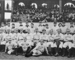 Tommy Leach with Boston Americans and Pittsburgh Pirates, Huntington Avenue Grounds, 1903 World Series. Leach is in back row, fifth from right. Tommy Leach with Boston Americans and Pittsburgh Pirates, Huntington Avenue Grounds, 1903 World Series. Leach is in back row, fifth from right.