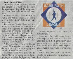 Dear Sports Editor. <em>Post-Journal</em> (Jamestown), 2005. Dear Sports Editor. 2005.