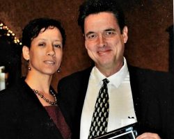 Lisa Wilson and Scott Kindberg with his Allen Wilson Award. 2015. Lisa Wilson and Scott Kindberg with his Allen Wilson Award. 2015.