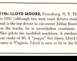 Lloyd Moore in NASCAR program book, 1952. Lloyd Moore in NASCAR program book, 1952.