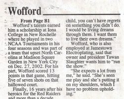 Wofford Given A Chance To 'Fulfill His Dreams'. Page 2. <em>Post-Journal</em> (Jamestown), October 2, 2014. Wofford Given A Chance To 'Fulfill His Dreams'. Page 2. October 2, 2014.