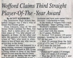 Wofford Claims Third Straight Player-Of-The-Year Award. <em>Post-Journal</em> (Jamestown), March 28, 1999. Wofford Claims Third Straight Player-Of-The-Year Award. March 28, 1999.