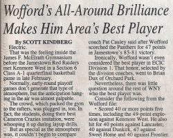 Wofford's All-Around Brilliance Makes Him Area's Best Player. <em>Post-Journal</em> (Jamestown), March 29, 1999. Wofford's All-Around Brilliance Makes Him Area's Best Player. Page 1. March 29, 1999.