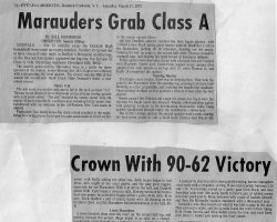 Marauders Grab Class A Crown With 90-62 Victory. <em>Observer</em> (Dunkirk), March 17, 1973. Marauders Grab Class A Crown With 90-62 Victory. March 17, 1973.