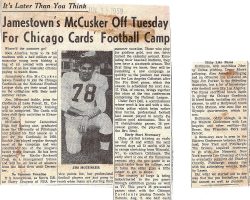 Jamestown's McCusker Off Tuesday For Chicago Cards' Football Camp. <em>Post-Journal</em> (Jamestown), July 18, 1959. McCusker 7-18-59