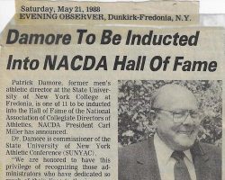 Damore To Be Inducted Into NACDA Hall of Fame. <em>Evening Observer</em> (Dunkirk-Fredonia), May 21, 1988. Damore To Be Inducted Into NACDA Hall of Fame. May 21, 1988.