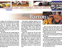 2020 National Dirt Late Model Hall of Fame induction program biography of Dick Barton. NDLMHOF bio