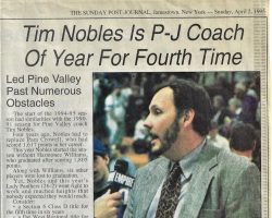 Tim Nobles Is P-J Coach Of Year For Fourth Time. <em>Post-Journal</em> (Jamestown), April 2, 1995. Tim Nobles Is P-J Coach Of Year For Fourth Time. April 2, 1995.