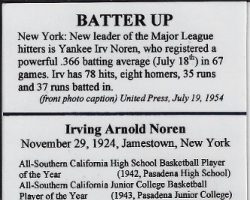 Irv Noren baseball card (back). Irv Noren baseball card (back).