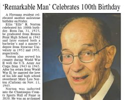 'Remarkable Man' Celebrates 100th Birthday. <em>Post-Journal</em> (Jamestown), February 1, 2025. 'Remarkable Man' Celebrates 100th Birthday. February 1, 2025.