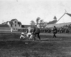 Play at home plate, Celoron Park. Play at home plate, Celoron Park.
