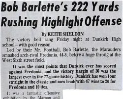 Bob Barlette's 222 Yards Rushing Highlight Offense. <em>Observer</em> (Dunkirk-Fredonia), September 27, 1969. Bob Barlette's 222 Yards Rushing Highlight Offense. September 27, 1969.