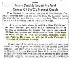 Injury Quickly Ended Pro Grid Career Of SWC's Newest Coach. Injury Quickly Ended Pro Grid Career Of SWC's Newest Coach.