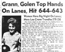 Grann, Golen Top Hands On Lanes, Hit 644-643. <em>Post-Journal</em> (Jamestown), January 21, 1964. Grann, Golen Top Hands On Lanes, Hit 644-643. January 21, 1964.