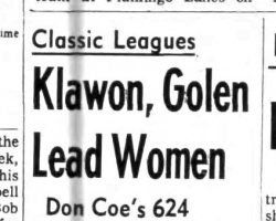 Klawon, Golen Lead Women. <em>Post-Journal</em> (Jamestown), October 30, 1963. Klawon, Golen Lead Women. October 30, 1963.