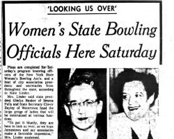 Women's State Bowling Officials Here Saturday. <em>Post-Journal</em> (Jamestown), October 8, 1963. Women's State Bowling Officials Here Saturday. October 8, 1963.