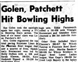 Golen, Patchett Hit Bowling Highs. <em>Post-Journal</em> (Jamestown), November 26, 1963. Golen, Patchett Hit Bowling Highs. November 26, 1963.