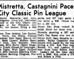 Mistretta, Castagnini Pace City Classic Pin League. <em>Post- Journal</em> (Jamestown), December 24, 1947. Mistretta, Castagnini Pace City Classic Pin League. December 24, 1947.