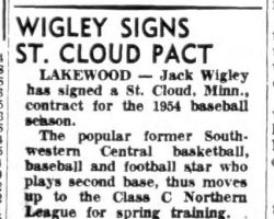Wigley Signs St. Cloud Pact. <em>Post-Journal</em> (Jamestown), February 11, 1954. Wigley Signs St. Cloud Pact. February 11, 1954.