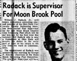 Radack is Supervisor For Moon Brook Pool. <em>Post-Journal</em> (Jamestown), February 16, 1957. Radack is Supervisor For Moon Brook Pool. February 16, 1957.