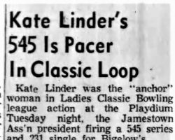 Kate Linder's 545 Is Pacer In Classic Loop. <em>Post-Journal</em> (Jamestown), February 21, 1957. Kate Linder's 545 Is Pacer In Classic Loop. February 21, 1957.