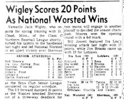 Wigley Scores 20 Points As National Worsted Wins. <em>Post-Journal</em> (Jamestown), March 12, 1954. Wigley Scores 20 Points As National Worsted Wins. March 12, 1954.