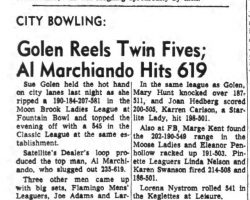 Golen Reels Twin Fives; Al Marchiando Hits 619. <em>Post-Journal</em> (Jamestown), March 18, 1964. Golen Reels Twin Fives; Al Marchiando Hits 619. March 18, 1964.