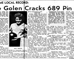 Sue Golen Crack 689 Pin Set. <em>Post-Journal</em> (Jamestown), March 2, 1966. Sue Golen Crack 689 Pin Set. <em>Post-Journal</em> (Jamestown), March 2, 1966.